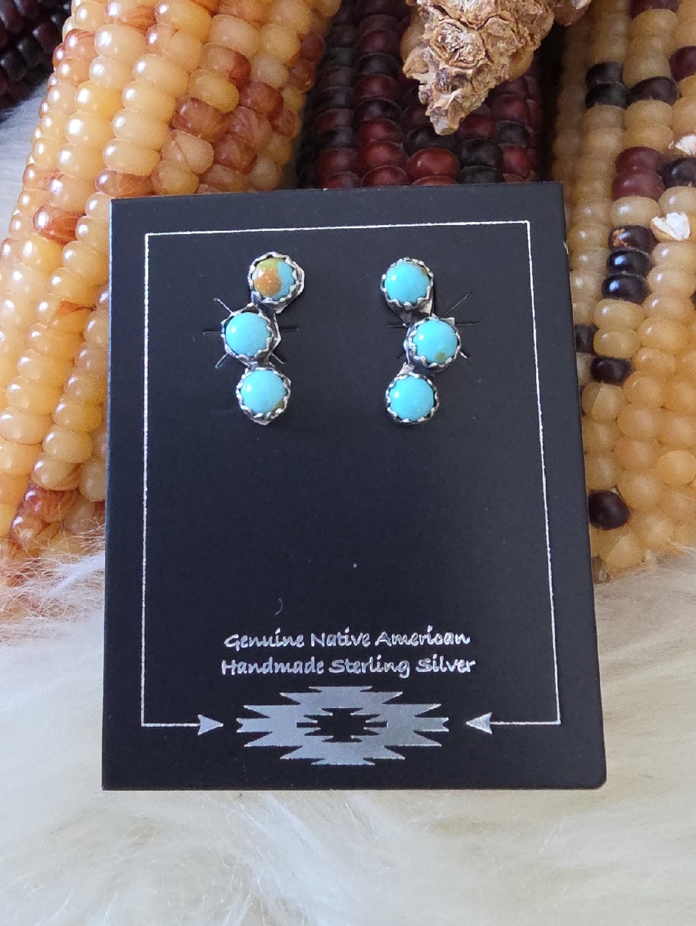 Pretty NWOT Native American Navajo Turquoise & Sterling Earrings 🩵🎁🩶